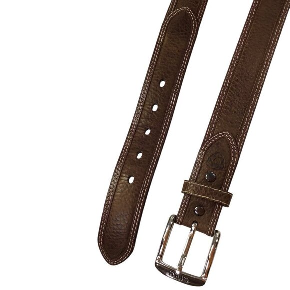 Ariat NWOT Belt Leather Baxter Black Oiled Rowdy Wester Brown Double Stitch 36 - Picture 4 of 8